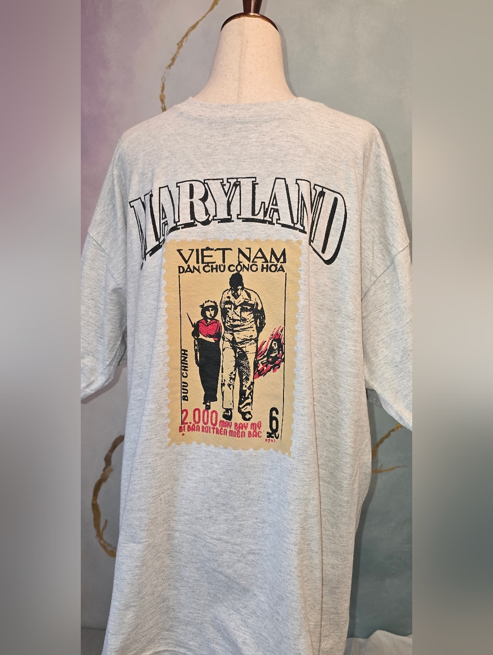 Vintage Maryland Vietnam Veterans POW MIA Jerzees Heathered Light Grey Tee XL